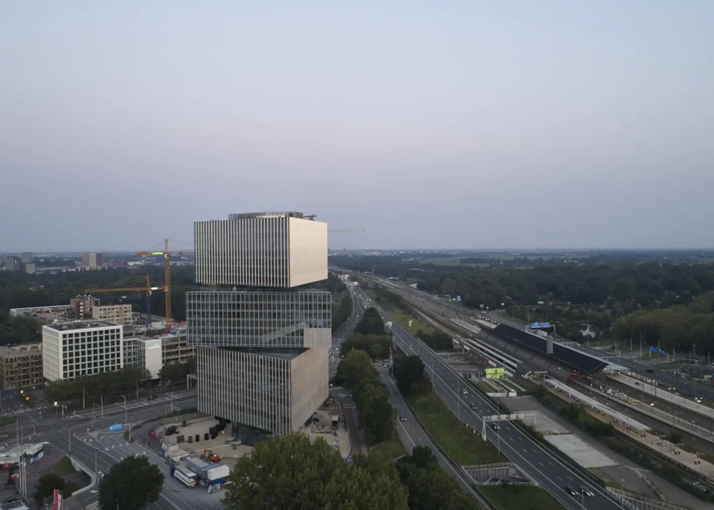 nHow Amsterdam RAI Hotel rising above RAI convention centre area by OMA architects