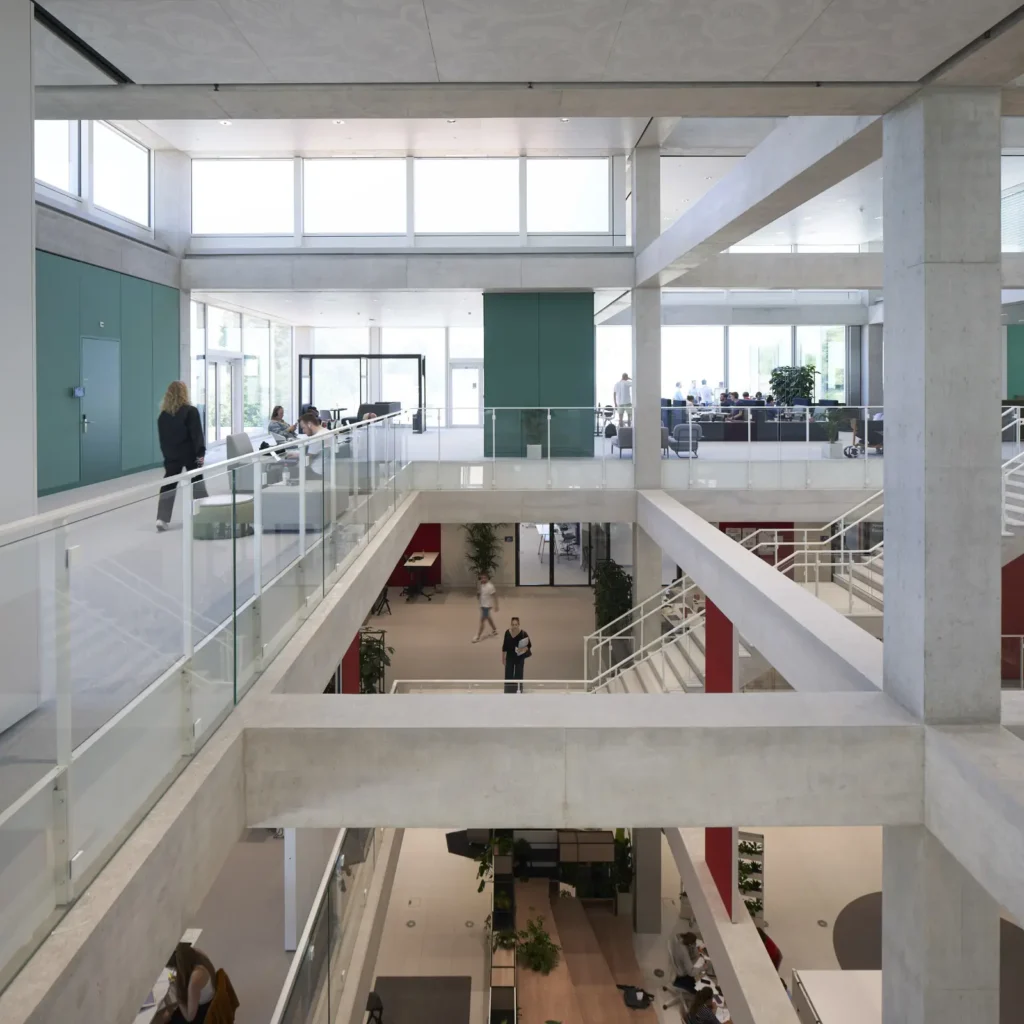 Multi-storey central atrium of the SQUARE Learning Center by Sou Fujimoto in St. Gallen