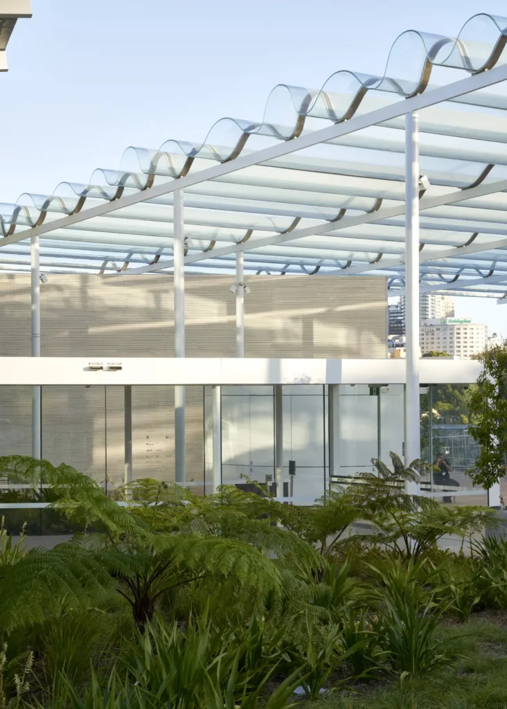 Sandstone facade and entrance approach to Sydney Modern art gallery