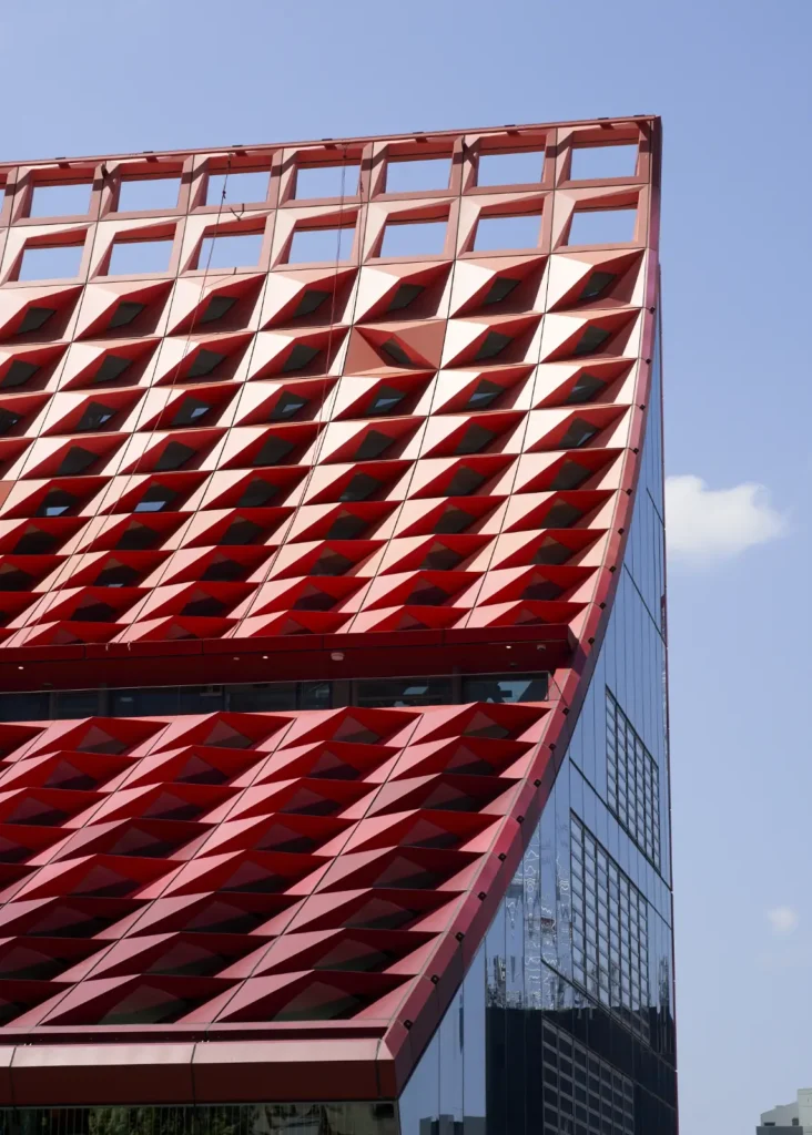 Geometric metal cladding with triangular openings on PHIVE roof by Manuelle Gautrand