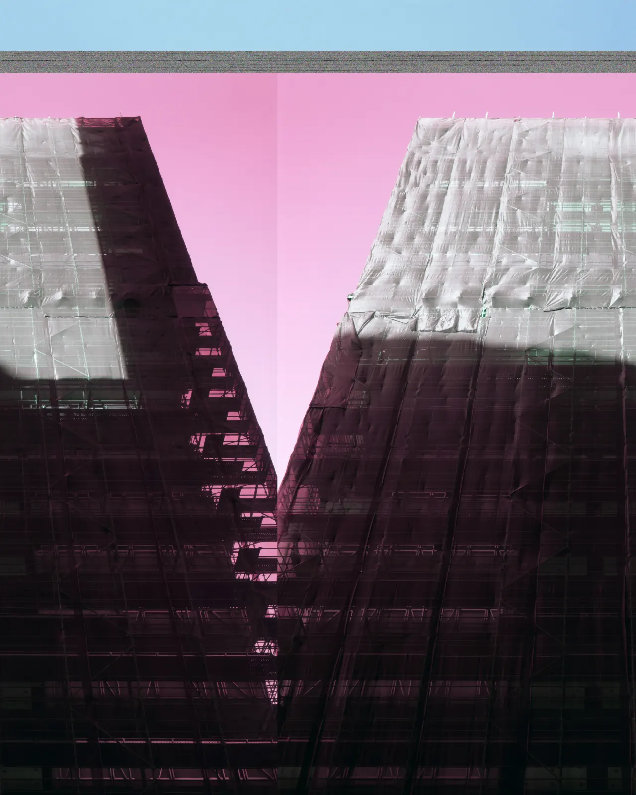 Corrupted scan of collins st 333 melbourne - black shadecloth, pink sky artwork