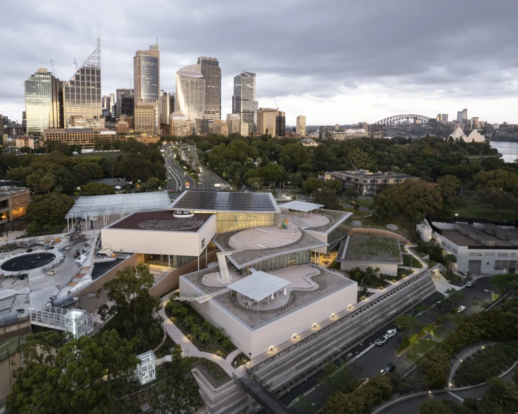 Sydney Modern extension set among Botanical Gardens, Operah House and Sydney Harbour Bridge