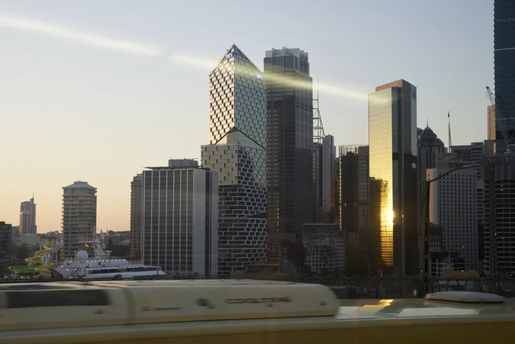 Quay Quarter Tower in the Sydney skyline seen from the harbour bridge