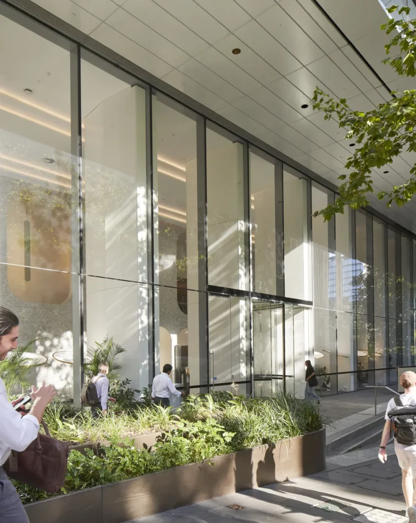 Covered walkway beneath the Quay Quarter Tower podium in Sydney